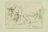 Max Liebermann, 2 Bll.: Im Bad. Dorf, Pen and Indian ink drawing