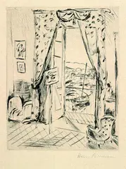 Hans Purrmann, Interieur Porto d'Ischia, 1921, Drypoint