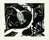 Franz Marc, Zwei Fabeltiere, 1914, Woodcut