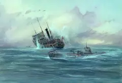 Hans Peter Jürgens, Versenkung der U-Boot-Falle "Dunhurst" am 24. 12. 1917 in der irischen See durch U 110, Watercolour