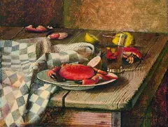 Robert Knaus, Stillleben mit Krebsen, Oil on panel