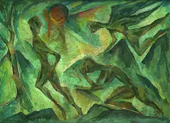 Pursuit by Curt Ehrhardt, 1920, Oil on cardboard, sold Mar 2005