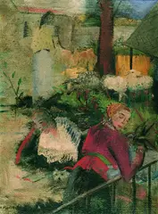 Alfred Partikel, Drei Frauen und Schafe, Oil on canvas
