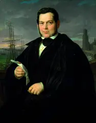 Johann Georg Buchner, Porträt Gustav Lepper vor Hafenkulisse, 1844, Oil on canvas