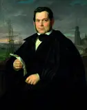 Johann Georg Buchner, Porträt Gustav Lepper vor Hafenkulisse, 1844, Oil on canvas