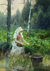 Friedrich Schwinge, Blumenpflückerin, 1892, Tempera