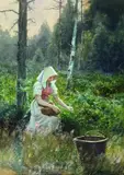Friedrich Schwinge, Blumenpflückerin, 1892, Tempera
