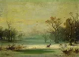 Cölestin Brügner, Reh in Winterlandschaft, 1860, Oil on canvas
