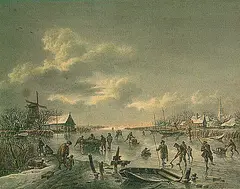François-Joseph Pfeiffer, Schlittschuhläufer, Watercolour
