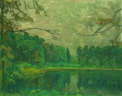 Carl Kayser-Eichberg, Seenlandschaft, Oil on cardboard