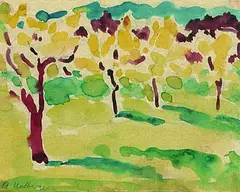 Alfred Helberger, 3 Bll.: Küstenlandschaften (2). Blühende Obstbäume, Watercolour