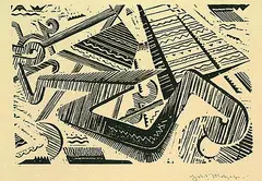Johannes Molzahn, Christoph Columbus - ein neuer großer Ocean-Vogel, 1921, Woodcut