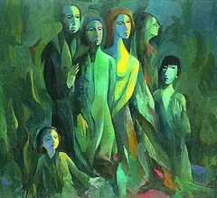 Otto Hofmann, Schauende, 1980, Oil on panel