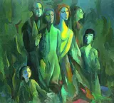 Otto Hofmann, Schauende, 1980, Oil on panel