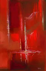 Hans Haffenrichter, Leuchtend Rot mit zartgrüner Struktur, 1968, Mixed media