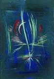 Hans Haffenrichter, Zeichen auf leuchtend Blau, 1964, Mixed media