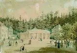 Eduard Gurk, Der Kreuzbrunnen in Marienbad, 1830, Watercolour