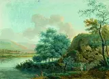 Johan Christoph Dietzsch, Rheinlandschaft mit Angler, 1760, Gouache