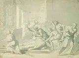 Heinrich Füßli d. J., Die Ermordung des Thomas Becket in der Kathedrale von Canterbury, Pen and ink drawing