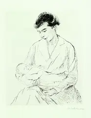 Mutter und Kind by Max Liebermann, 1917, Drypoint, sold Mar 2005