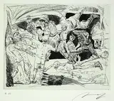 Alfred Hrdlicka, 3 Bll.: Der unglückliche Delaunay. Die Hinrichtung der Österreicherin. Cap Arcona, 1986, Etching