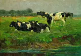 August Lüdecke-Kleve, Kälber auf der Weide, Oil on canvas