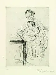 Kind mit Wärterin by Max Liebermann, 1919, Drypoint, sold Mar 2005