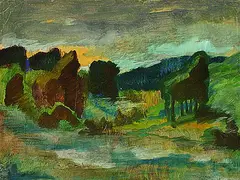 William Straube, Landschaft mit Weiher, 1939, Gouache