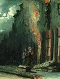 Johannes Weissenbruch, 2 Bll.: Sonnenuntergang am Meer. Rettung aus brennendem Haus, 1850, Brush and Indian ink