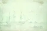Christoffer Wilhelm Eckersberg, Dänisches Kriegsschiff von Booten umgeben, Pencil drawing