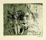Horst Janssen, Selbst zu Füssli, 1973, Etching
