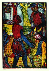4 sheets from: Trunkener Sommer by Esteban Fekete, 1966, Woodcut in colours, sold Mar 2005