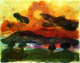 Christian Kruck, Landschaft mit Pinien, 1966, Lithograph in colours