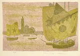 Max Peiffer Watenphul, Venedig, San Giorgio mit Segel, 1968, Lithograph in colours