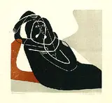 Johanna Schutz-Wolff, 2 Bll.: Bedrohung. Wachsamer Vogel, 1952, Woodcut in colours