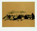 Karl Korab, Scheunen in Maissau, 1972, Lithograph