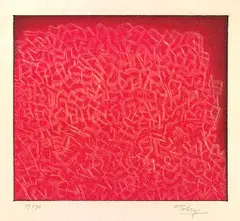 Longing for Comunity by Mark Tobey, 1973, Etching in colours, sold Mar 2005