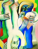 Drei Figuren by Horst Antes, 1964, Oil on canvas, sold Dec 2004