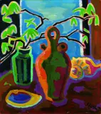 Stilleben mit Kastanienzweig by Karl Schmidt-Rottluff, 1955, Oil on canvas, sold Dec 2004