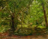 Waldwiese mit Figur (Badeplatz in Neukastel) by Max Slevogt, 1926, Oil on canvas, sold Dec 2004