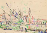 Paul Signac, Saint-Tropez. Bateaux à quai, 1925, Chalk drawing
