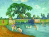 Otto Modersohn, Badende an der Wümmeschleuse, 1925, Oil on canvas