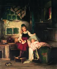 August Müller, Das Mutter-Kind-Spiel, Oil on canvas