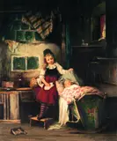 August Müller, Das Mutter-Kind-Spiel, Oil on canvas