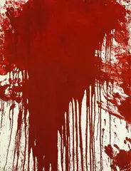 Schüttbild by Hermann Nitsch, 1989, oil, blood on canvas; unframed, sold Dec 2004