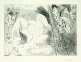 Pablo Picasso, Raphaël et la Fornarina. IV. Avec le Pape tirant le Rideau, 1968, Etching