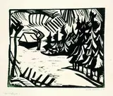Erzgebirgslandschaft by Erich Heckel, 1914, Woodcut, sold Dec 2004