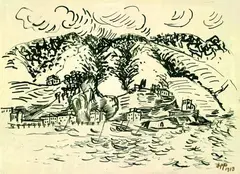 Monterosso al mare by Max Pechstein, 1913, Brush and Indian ink, sold Dec 2004