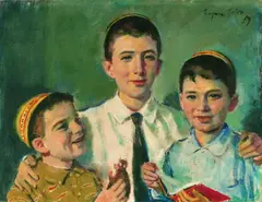 Eugen Spiro, Drei Bachurim, 1959, Oil on canvas