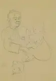 Gabriele Münter, Mutter und Kind, mit Studie zu einem Kinderkopf, 1901, Pencil drawing